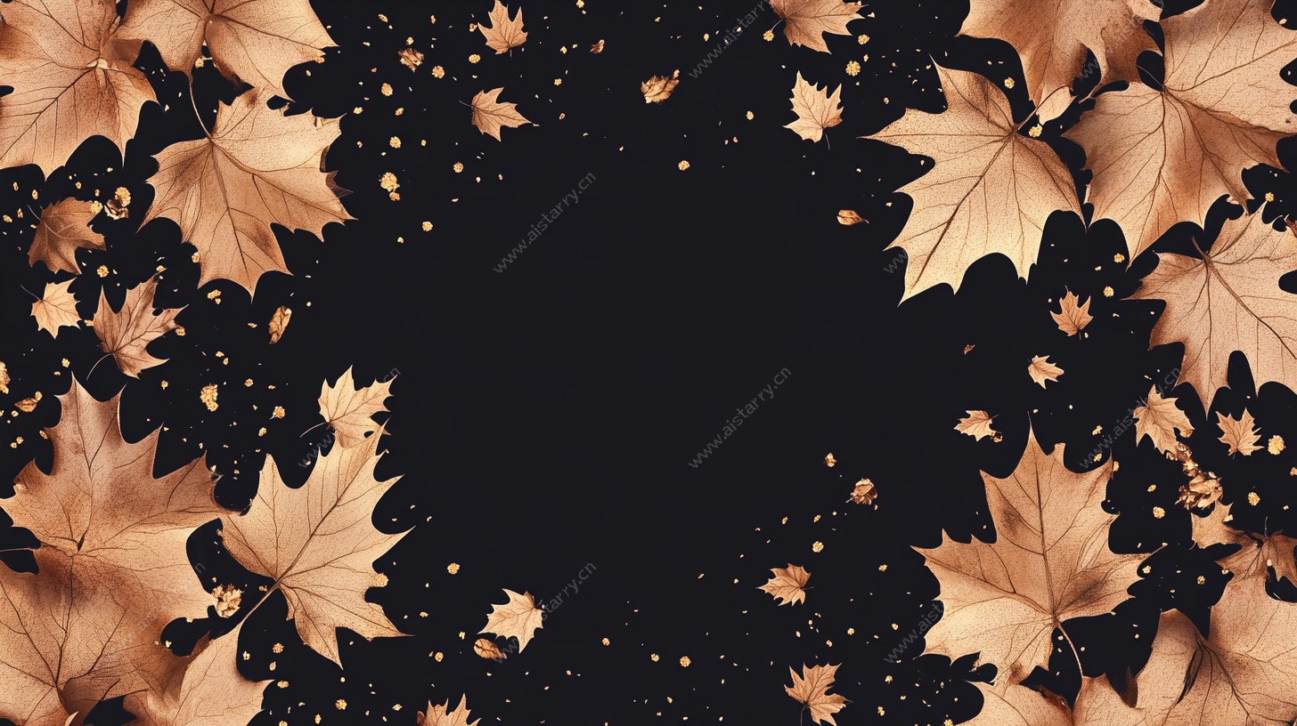 金色枫叶环绕的黑色背景图