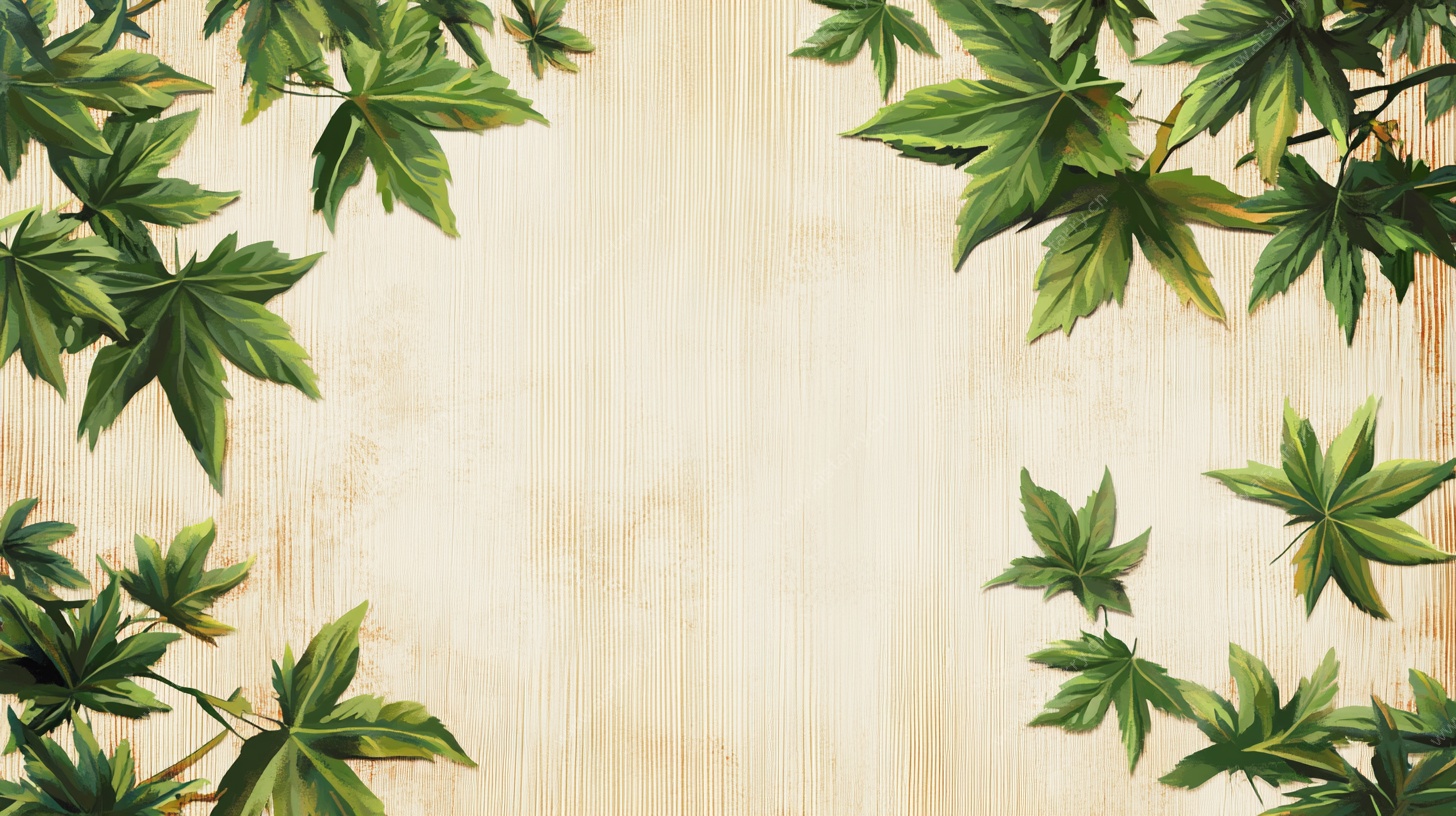 绿叶环绕的木质背景图