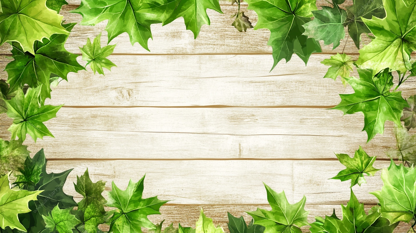 绿叶环绕的木质背景图