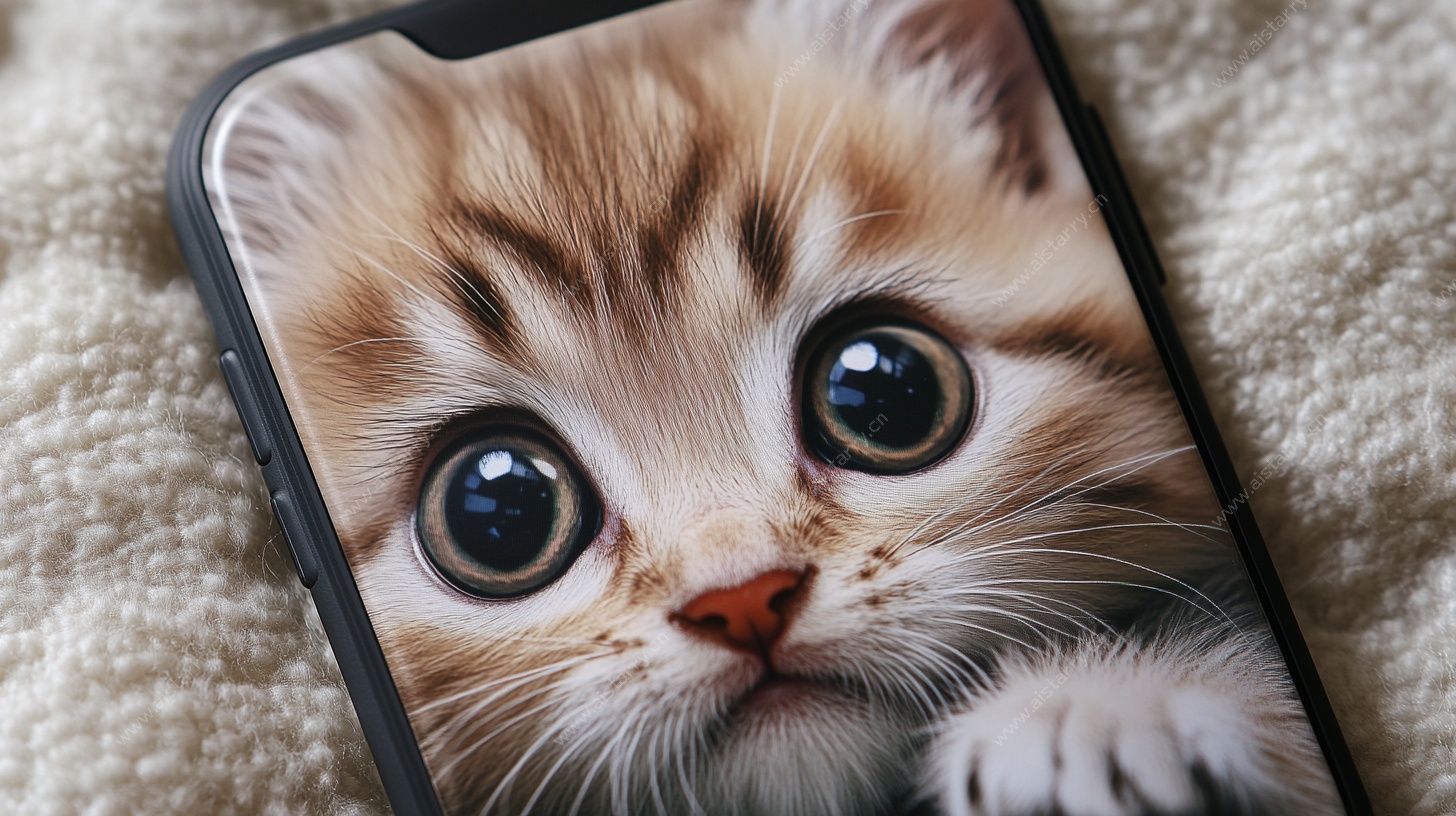 手机屏幕上的萌趣小猫