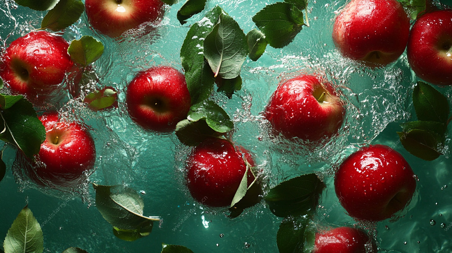 红苹果落水瞬间艺术照