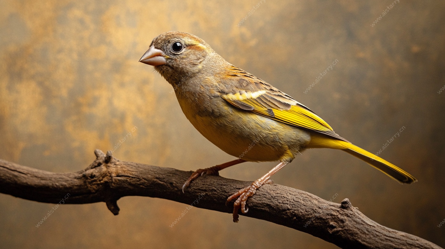 枝头黄羽小鸟特写