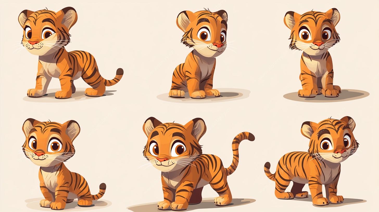 可爱小老虎多种姿态插画