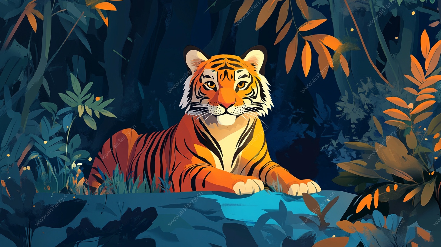 丛林中的老虎插画