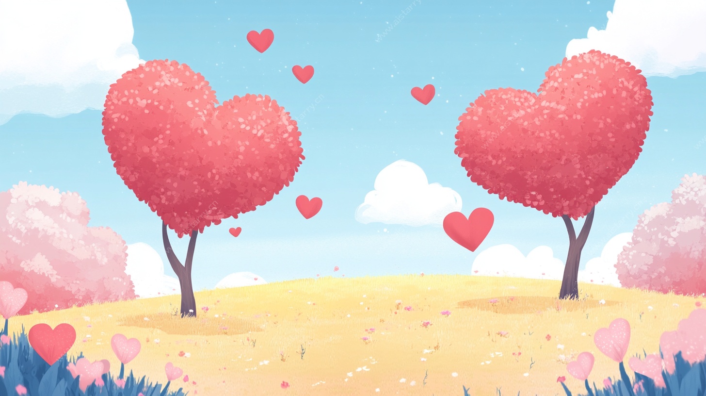 爱心树的浪漫田园风景