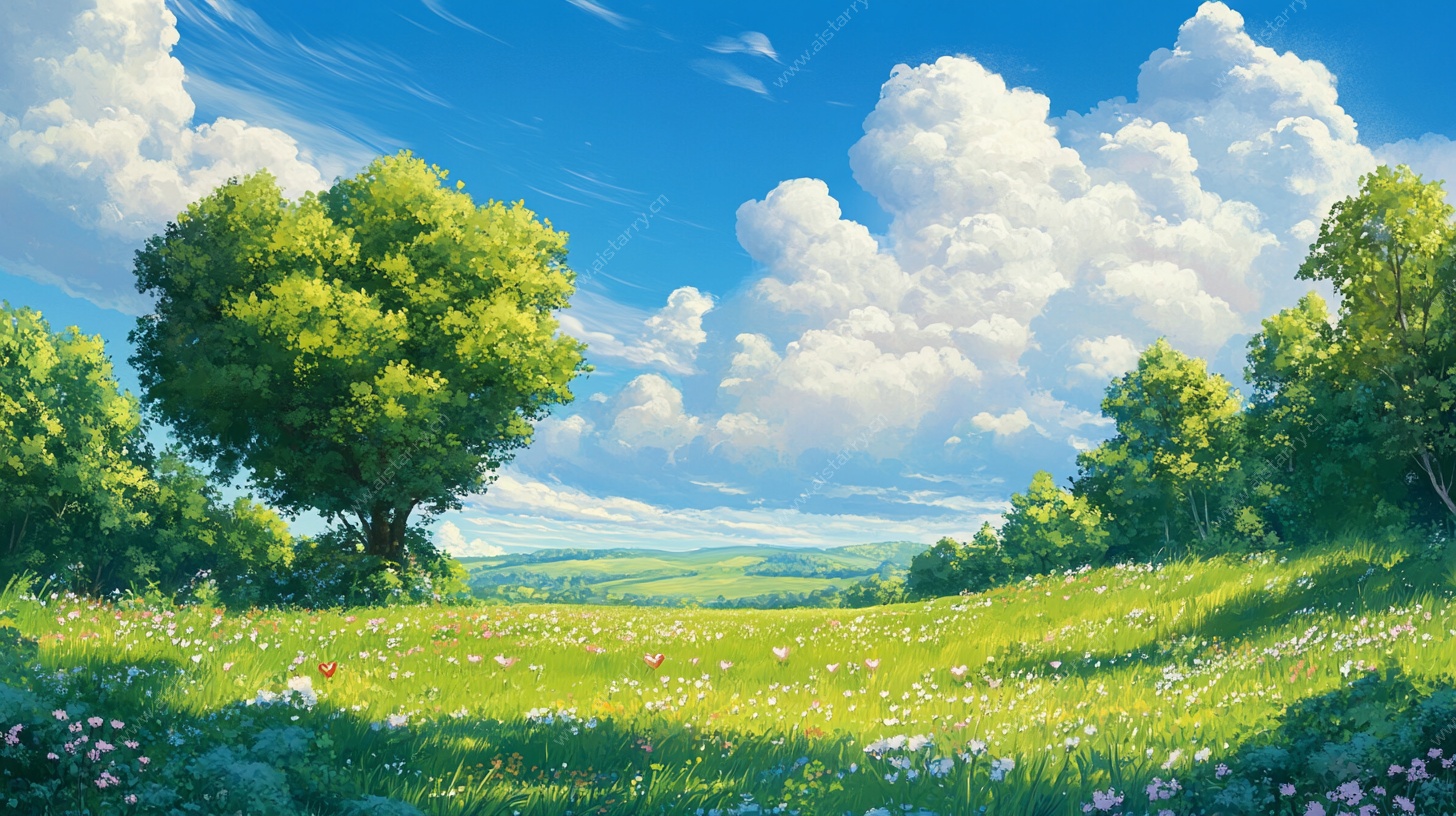 夏日绿野风光图