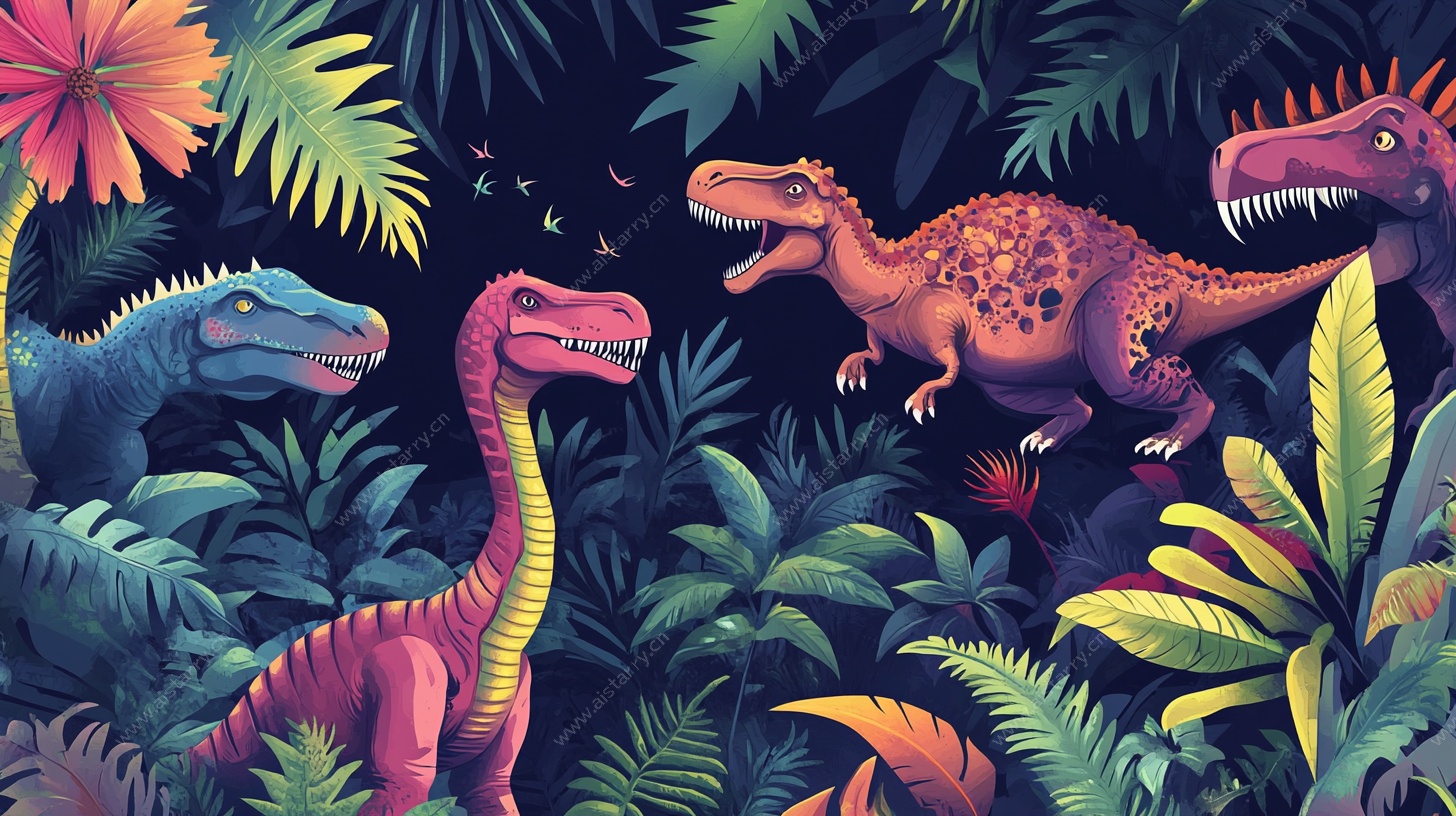 丛林中的多彩恐龙聚会