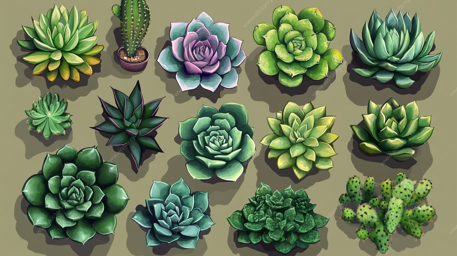 多样多肉植物插画集合