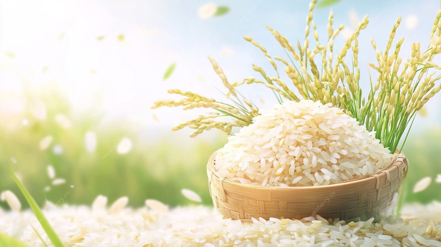 碗中稻米与田间稻穗呼应