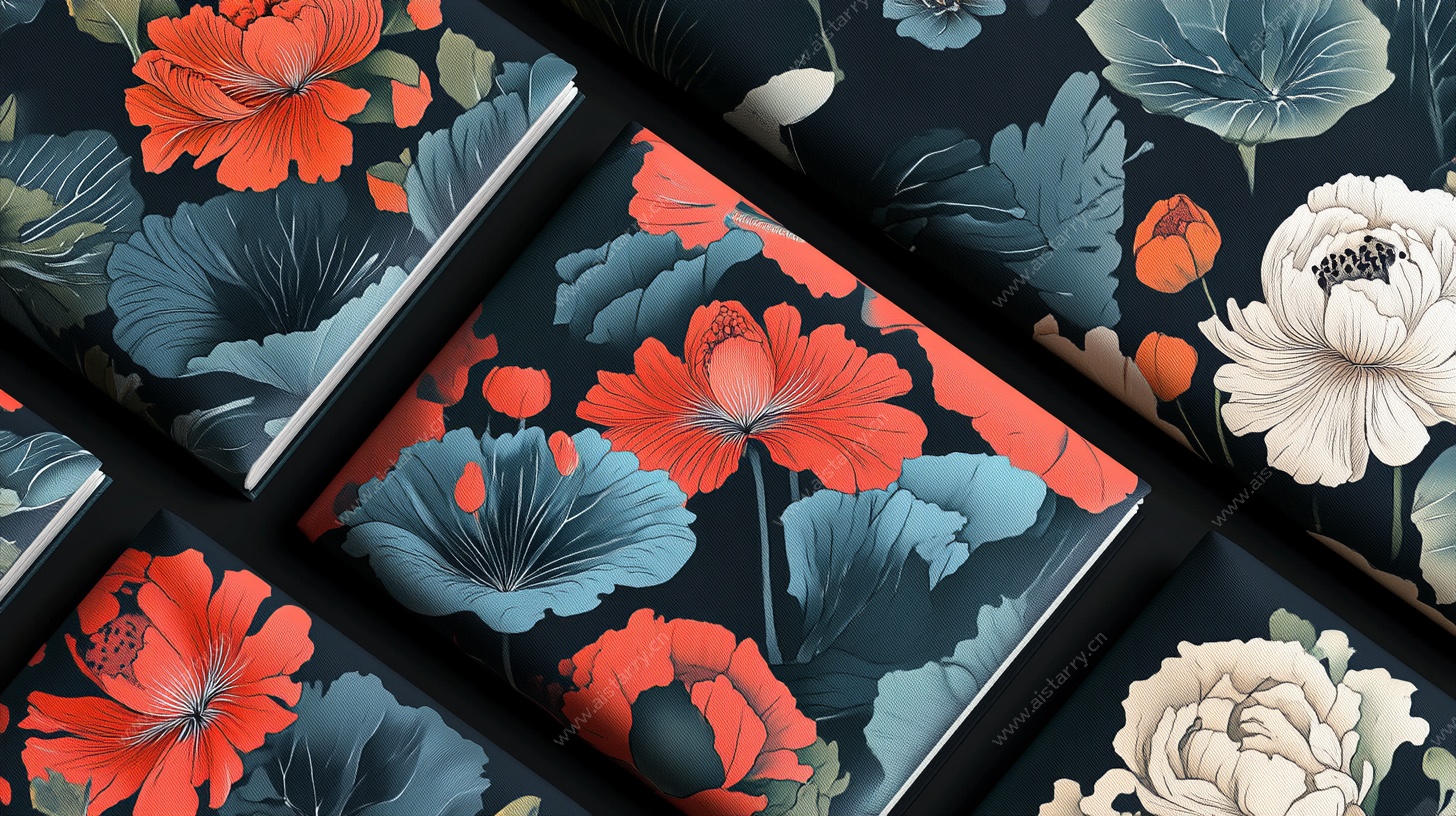 中式花卉图案布料展示