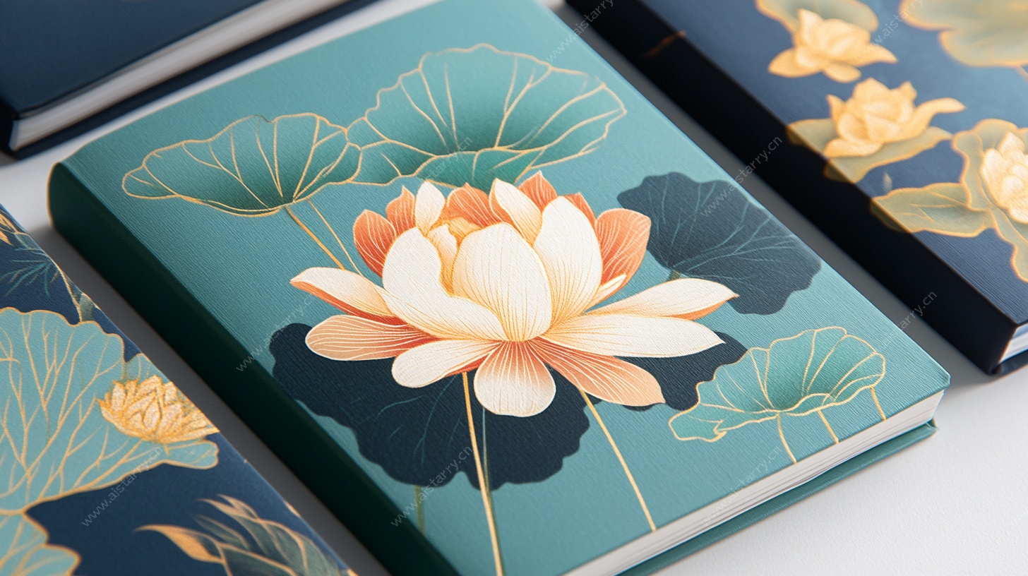 中式荷花图案精装笔记本