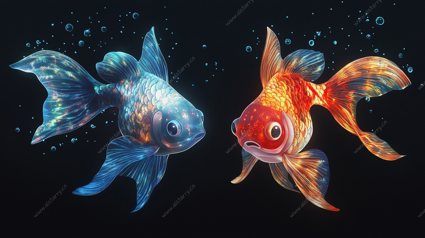 双金鱼水中对望插画