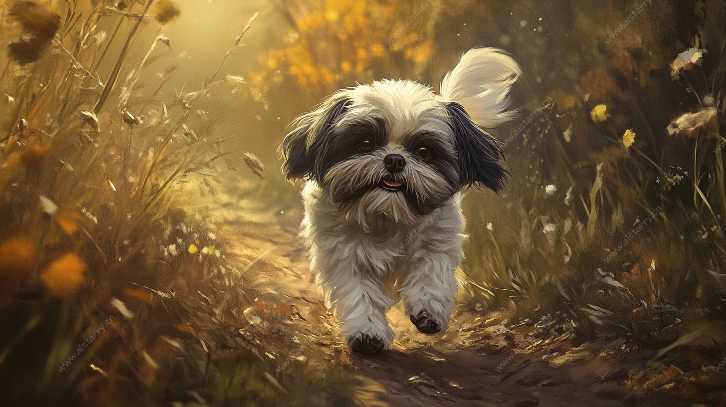 奔跑的可爱西施犬