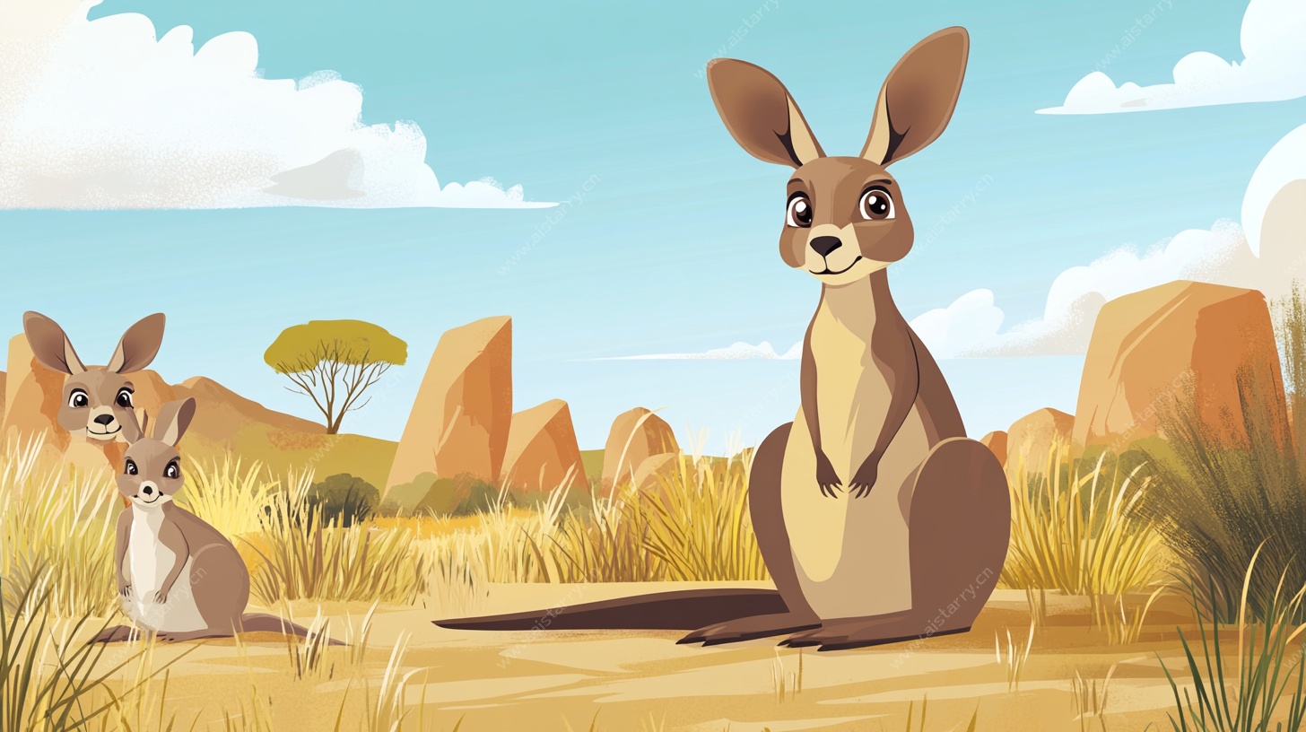 草原上的袋鼠一家