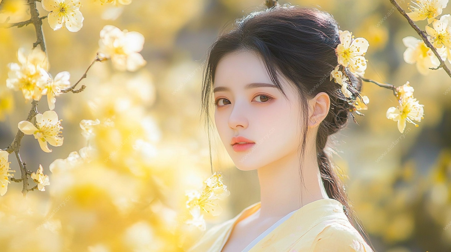 春日黄花间的古风佳人