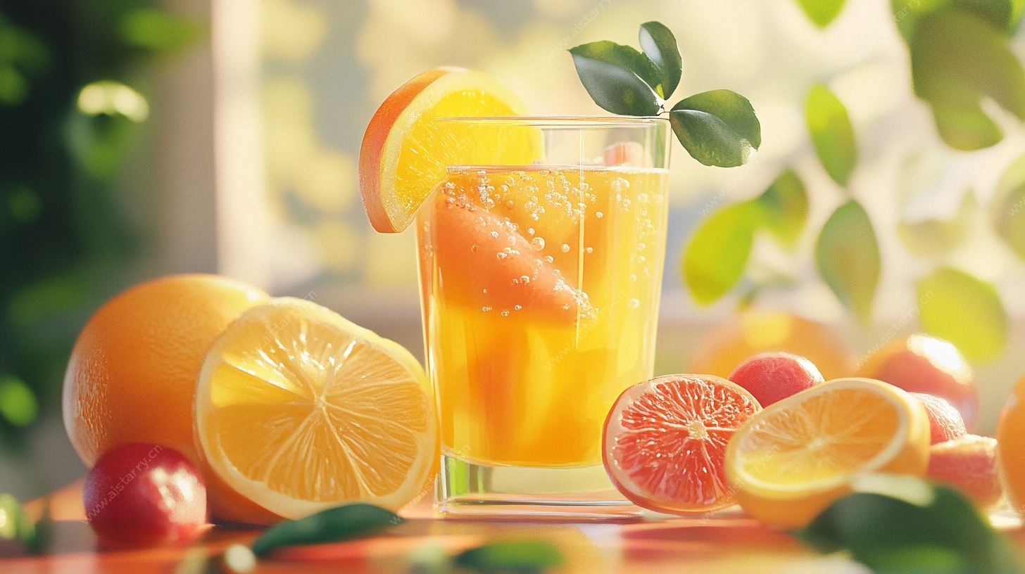 鲜榨橙汁与多彩鲜果组合