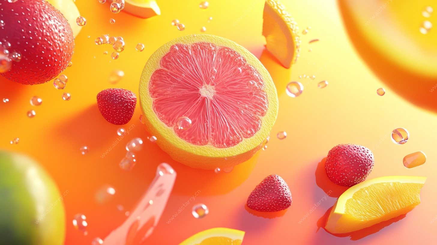 多彩鲜果与气泡的活力画面