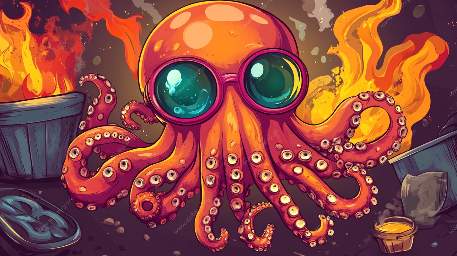 火焰中的萌趣章鱼