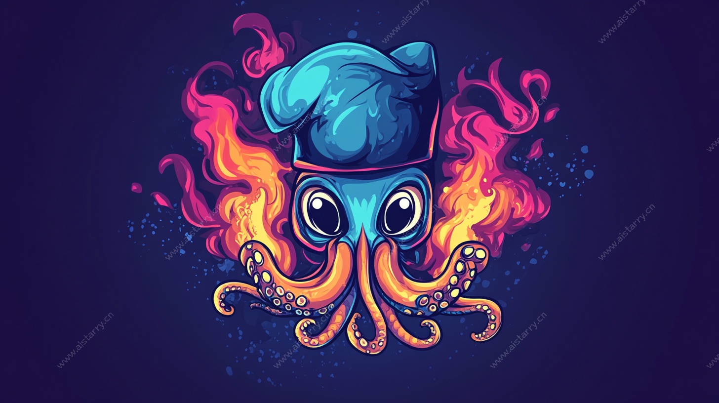 火焰章鱼厨师插画