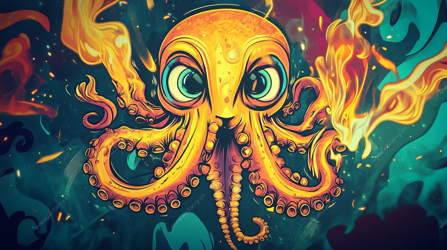火焰章鱼奇幻插画