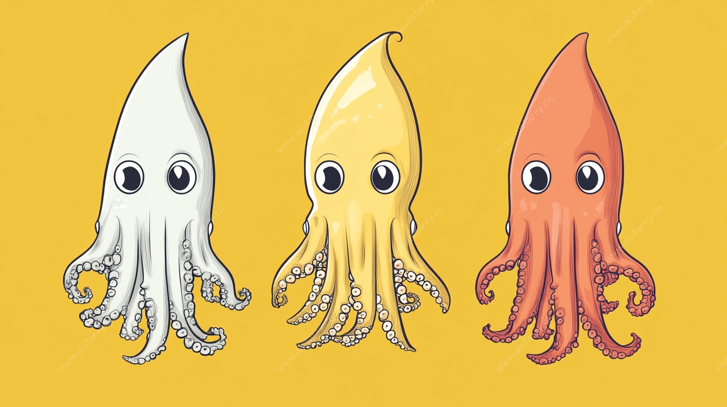 三只可爱小鱿鱼插画