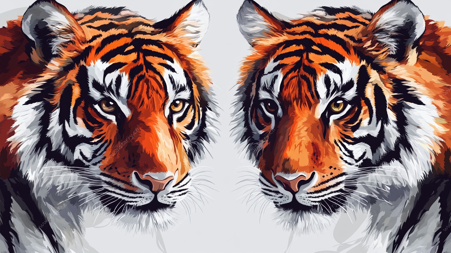 双虎对视艺术插画