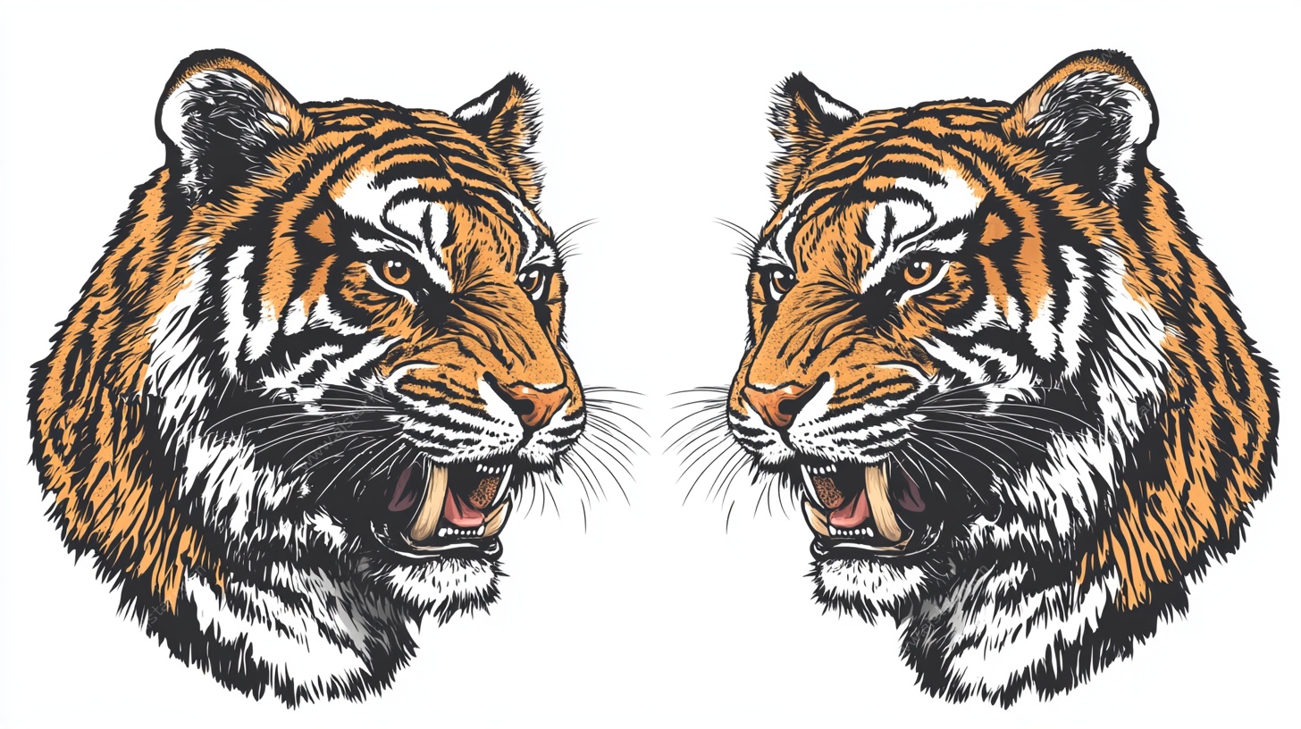 双虎怒颜头像插画