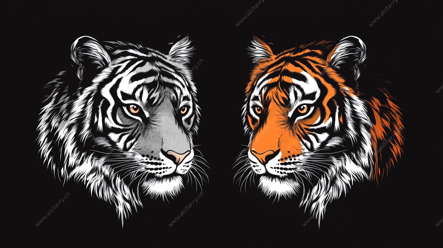 双色老虎头像插画