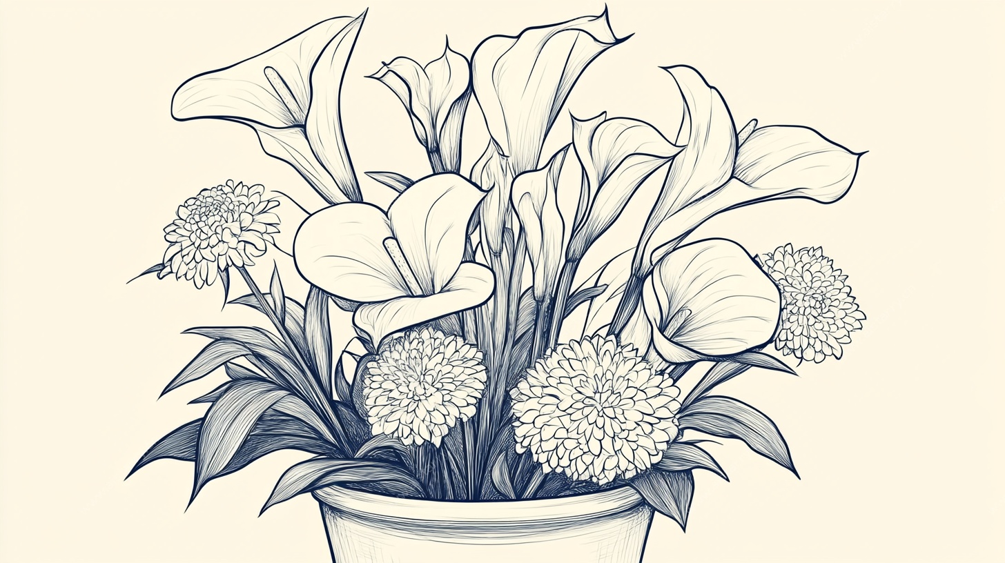 手绘盆栽花卉插画