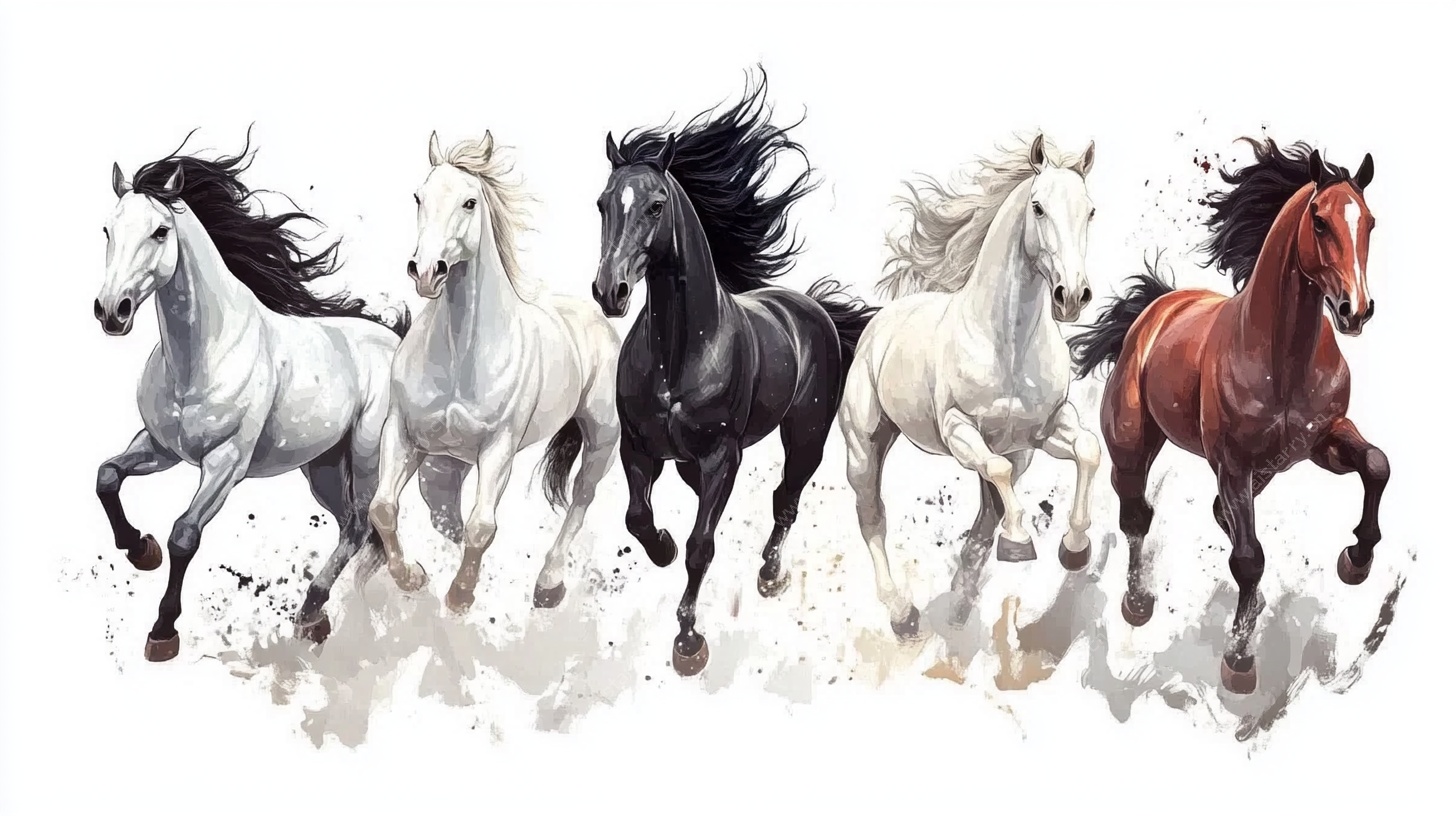 群马奔腾水墨风画作