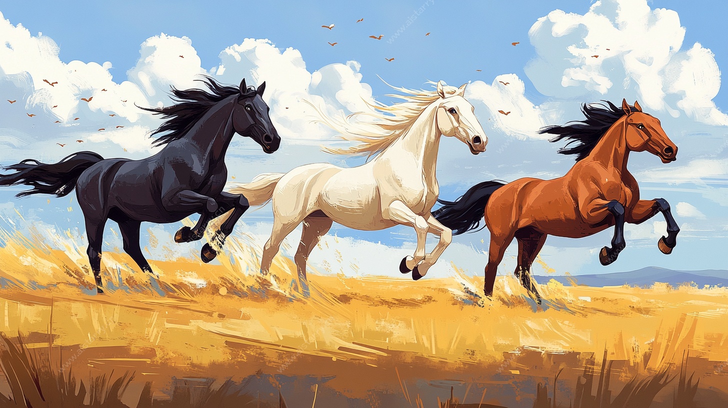 三马奔腾于旷野