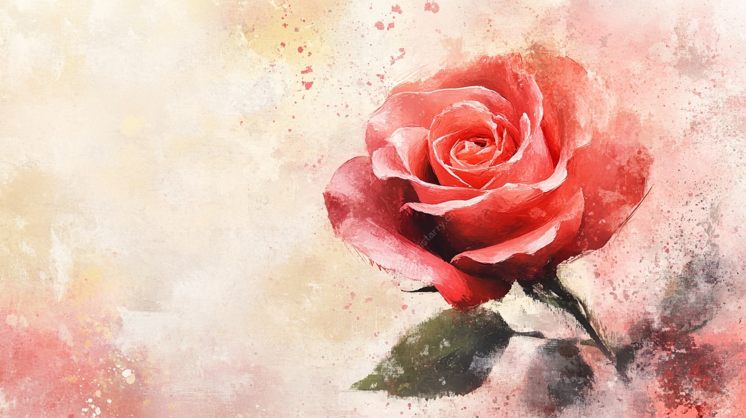 水彩红玫瑰艺术插画
