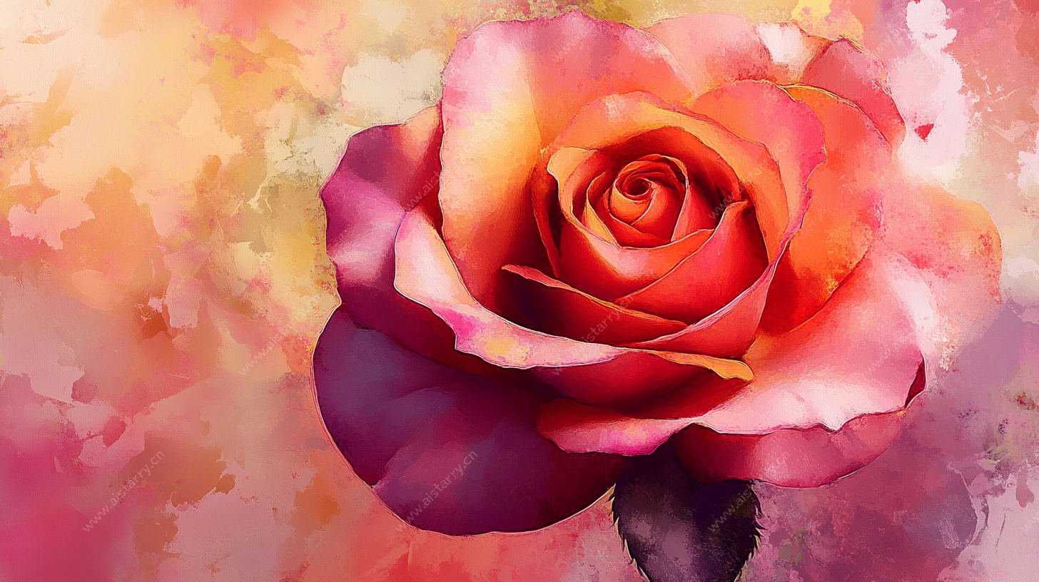 水彩风格艳丽玫瑰花