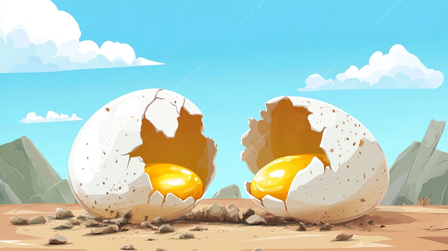 破裂蛋壳中的金色蛋黄