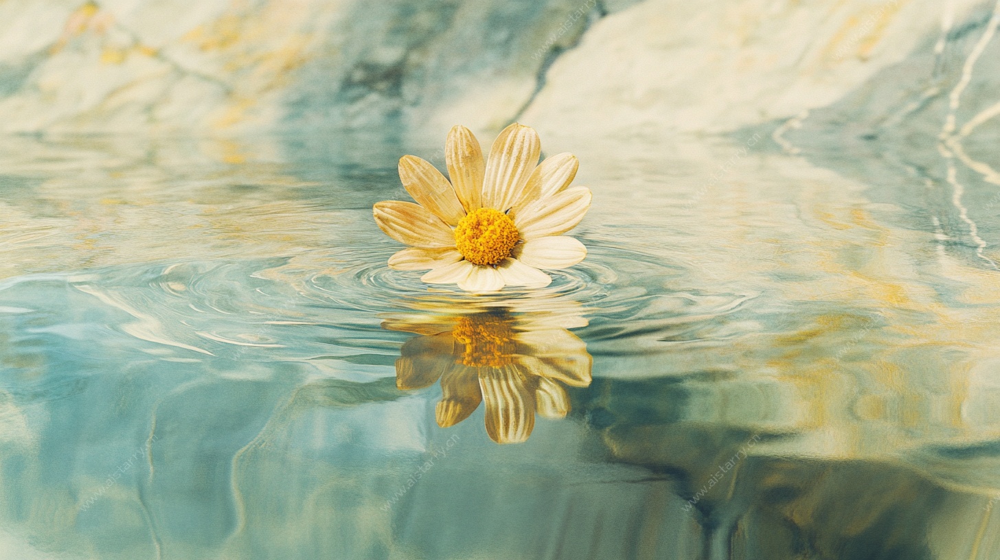 漂浮雏菊的梦幻水影