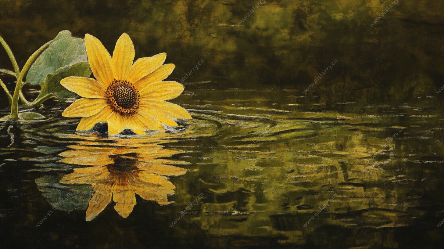 水中向日葵的静谧倒影