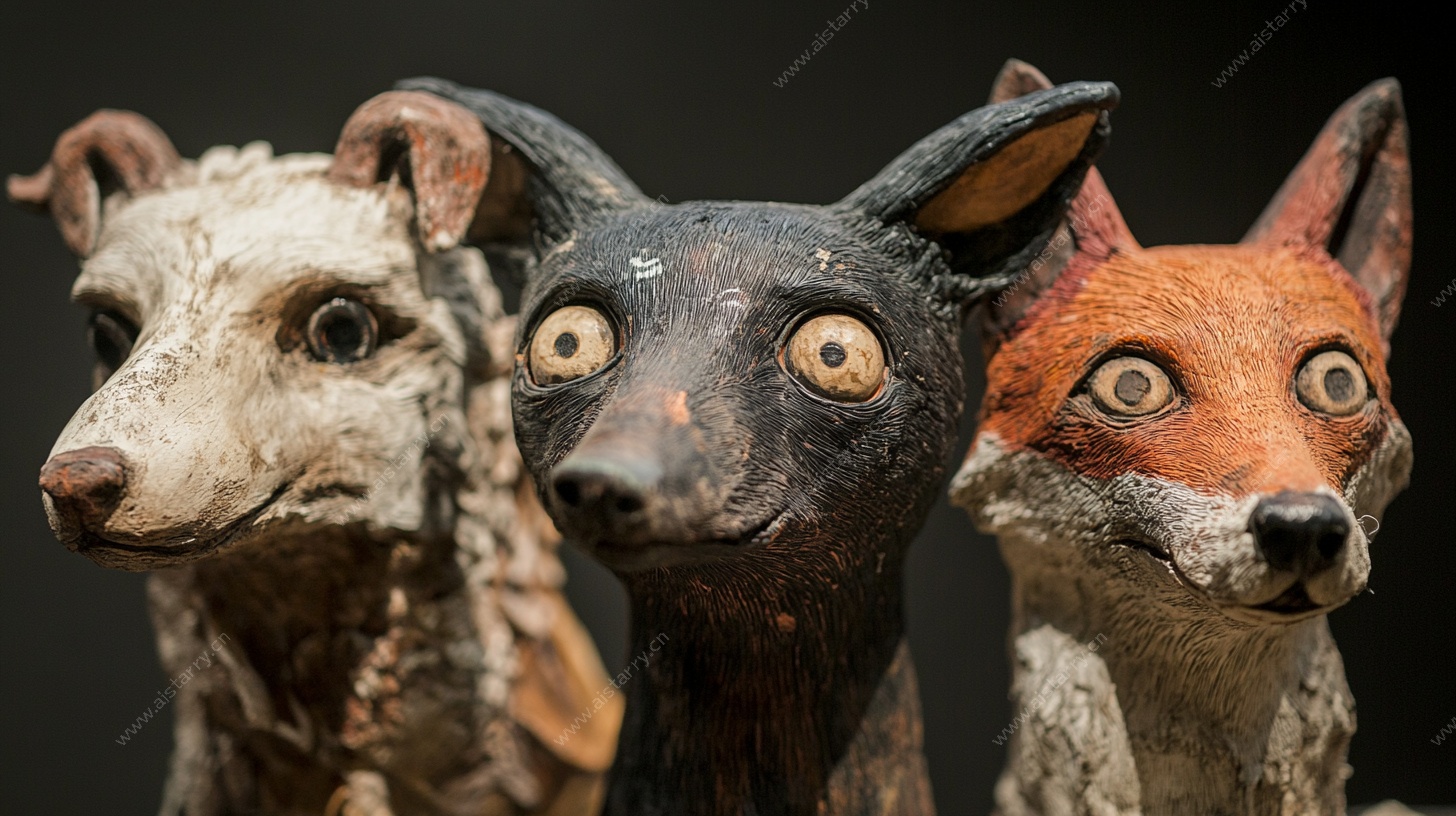 动物木雕头像特写