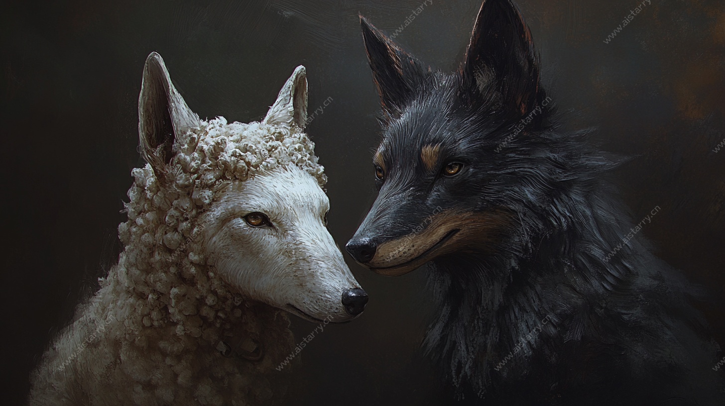 狼羊对视奇幻场景