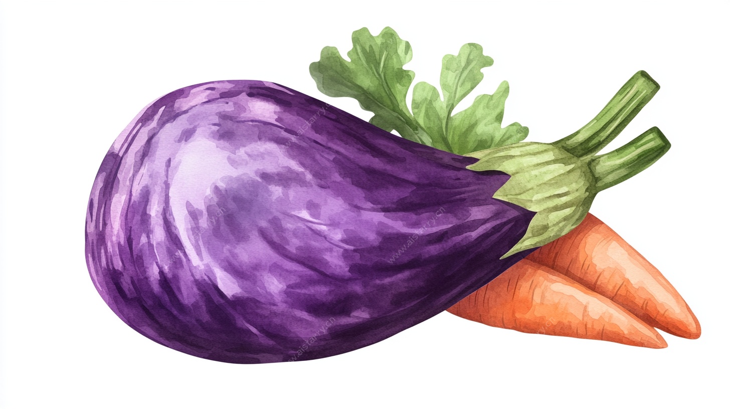 紫色茄子与橙色胡萝卜插画