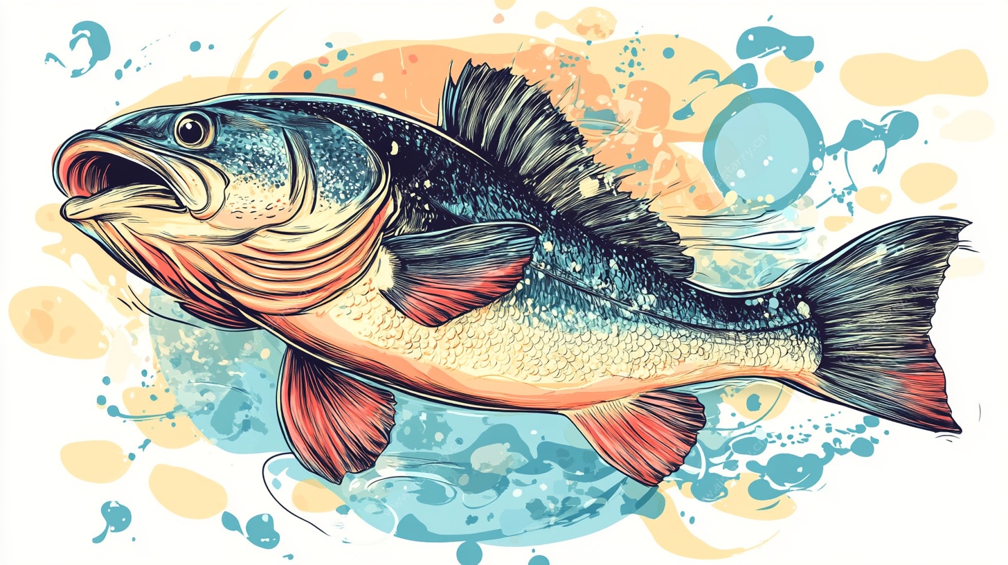 跳跃的多彩鲈鱼插画