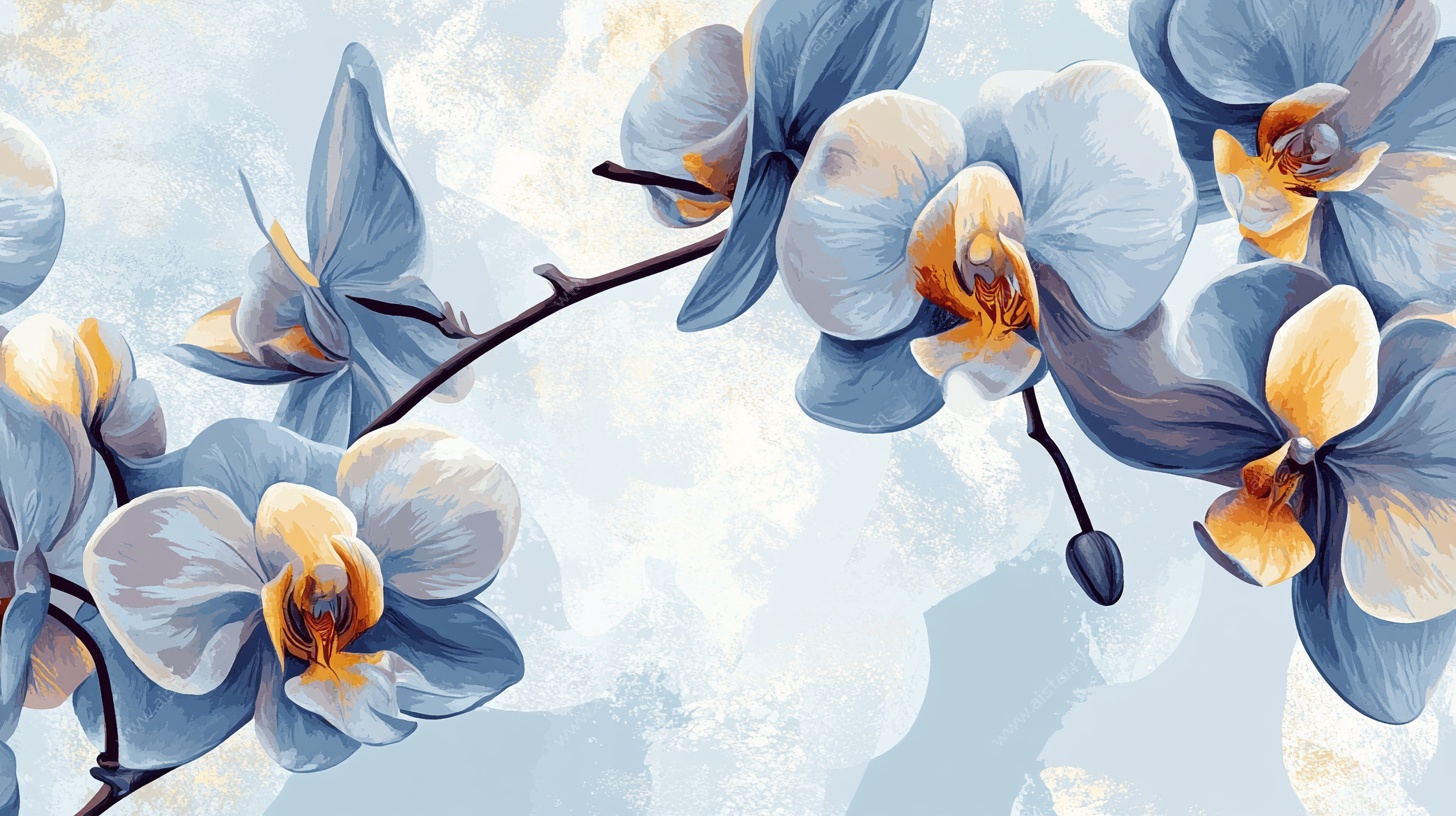 蓝色梦幻兰花插画