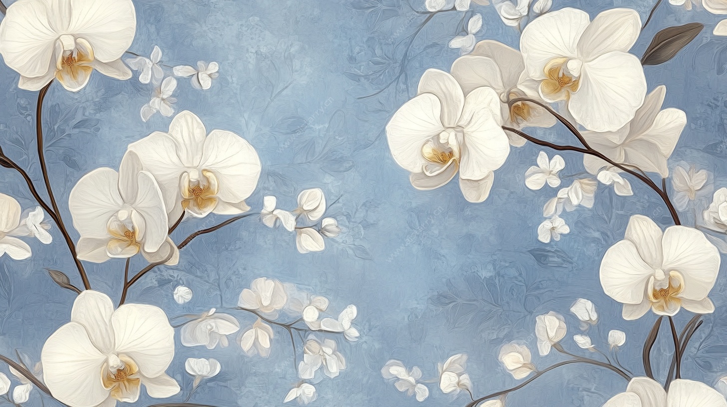 蓝底白兰花装饰画