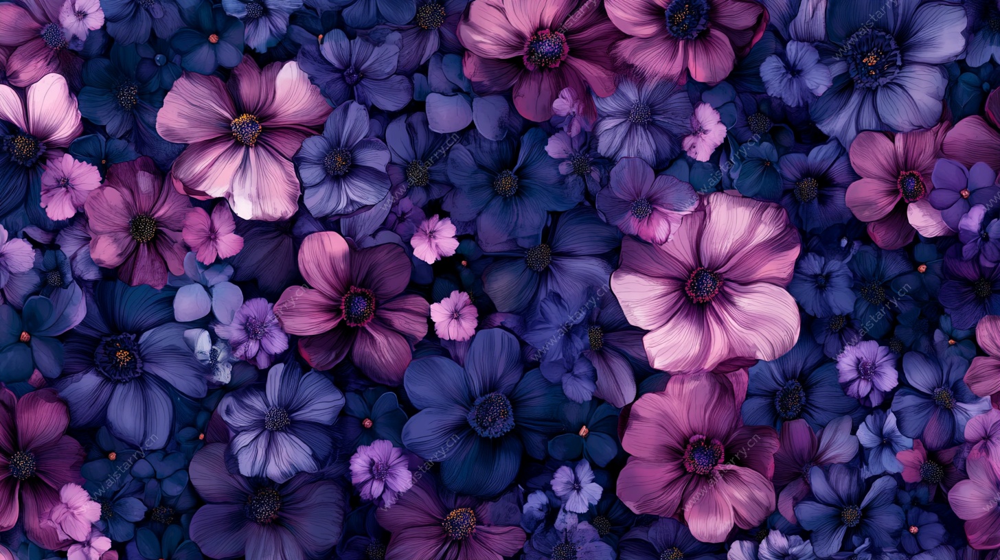 梦幻紫蓝花卉图案背景