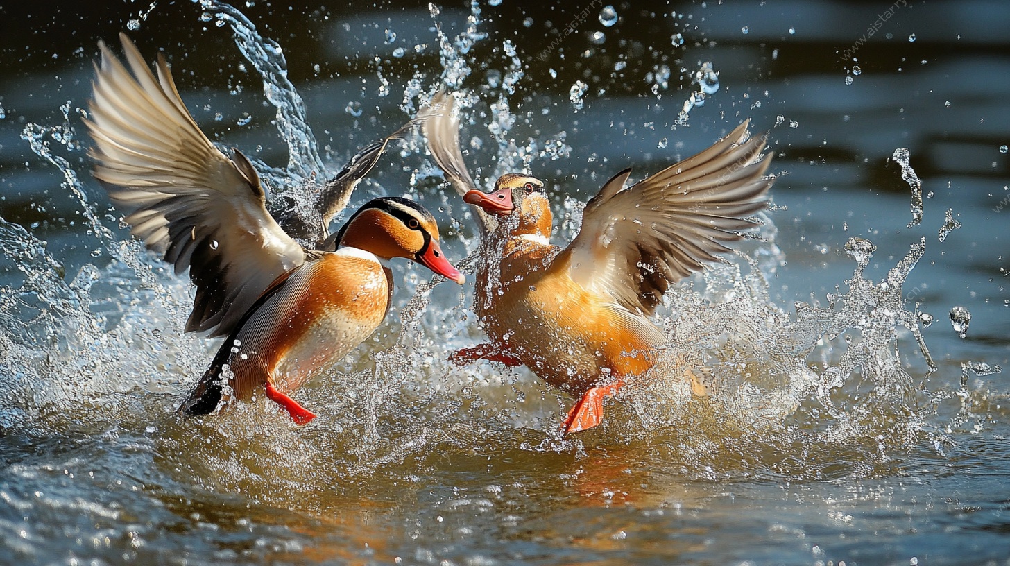鸳鸯戏水间的灵动瞬间