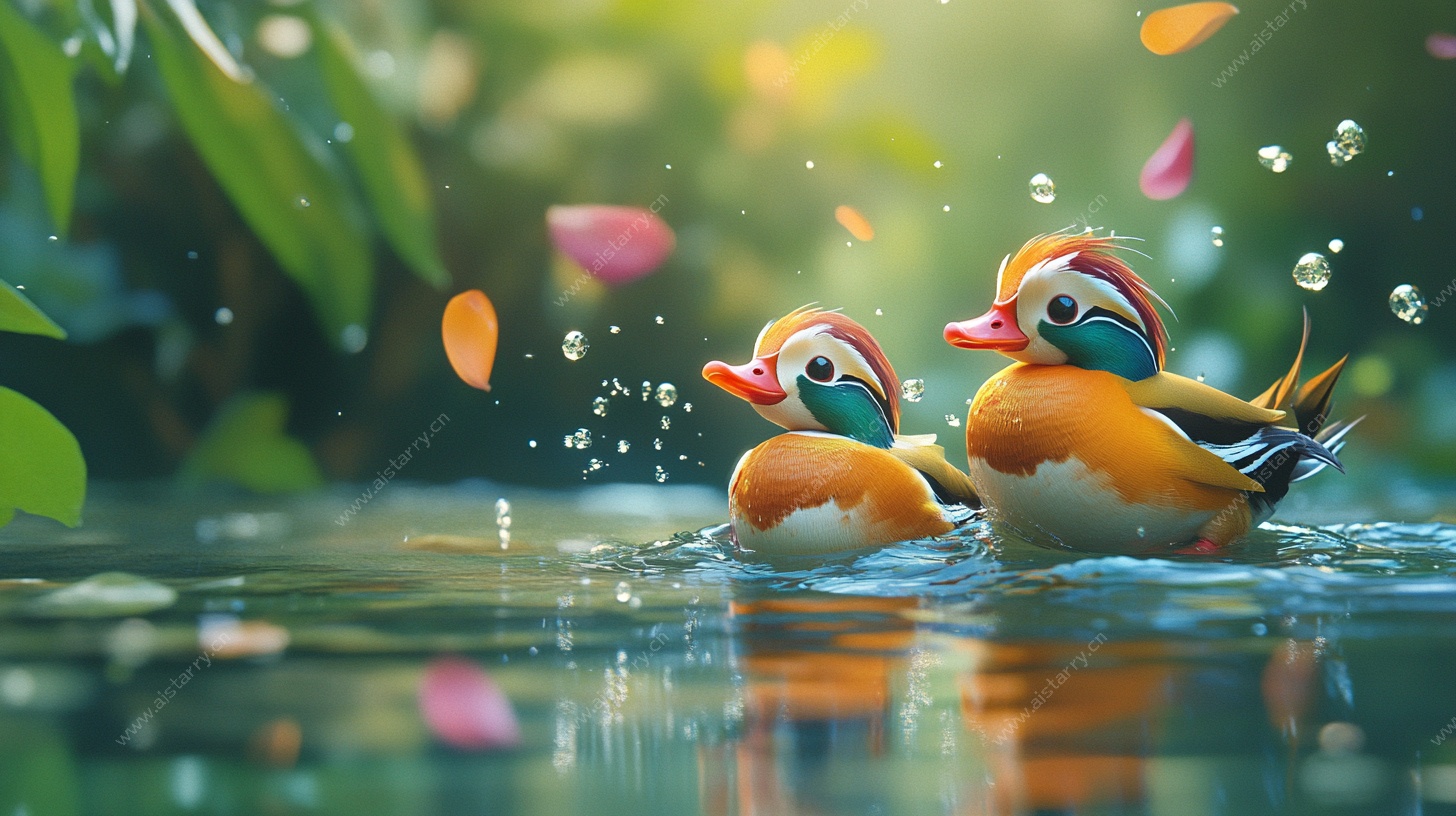 鸳鸯戏水间 自然之雅韵