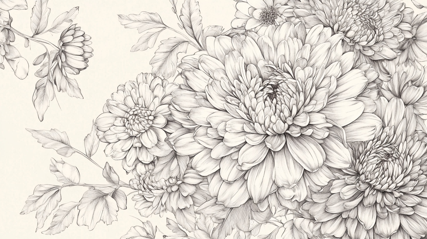 手绘花卉线稿图