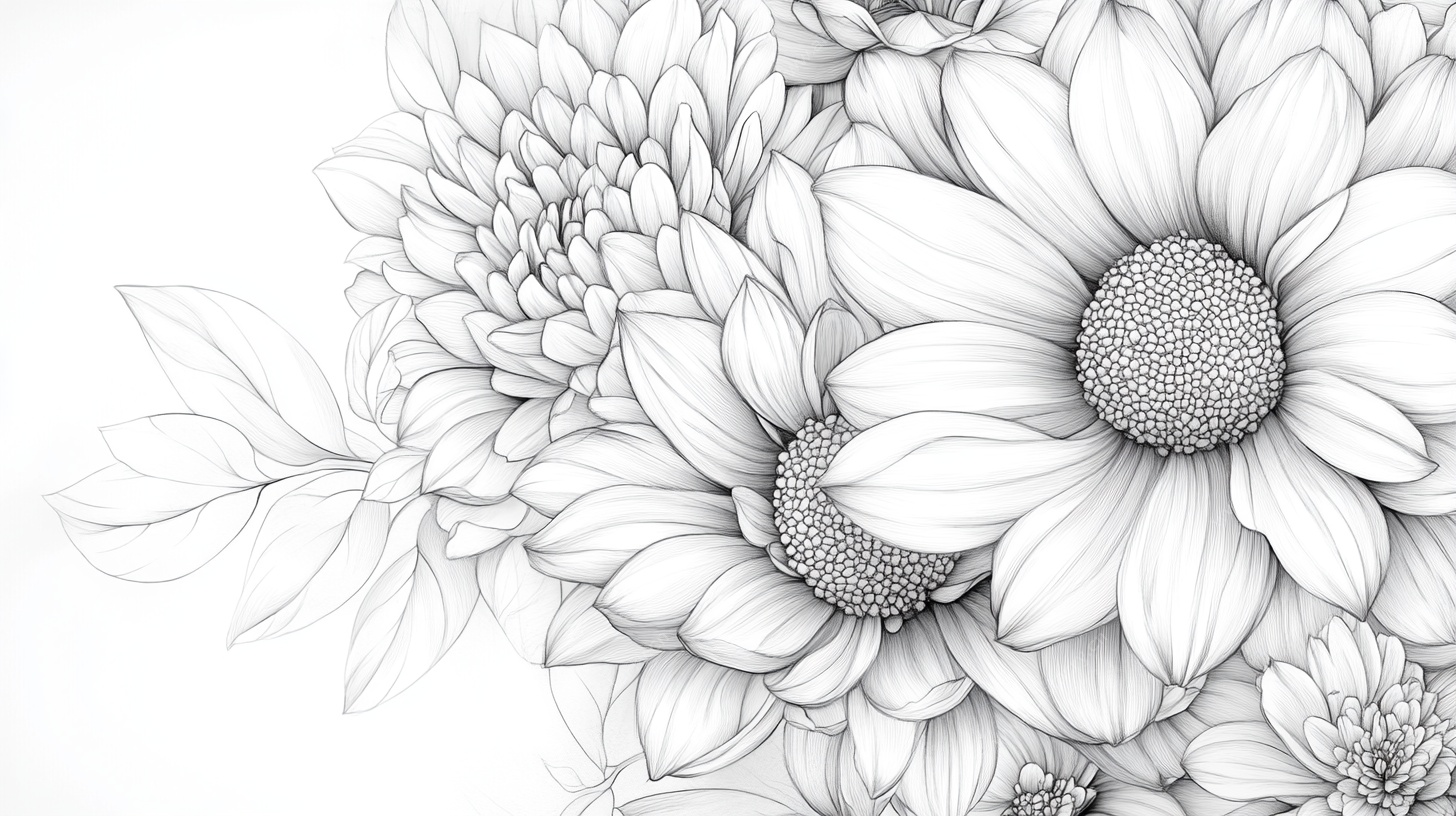 黑白花卉线描图