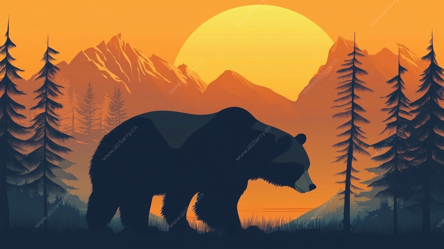 黄昏山林中的熊剪影