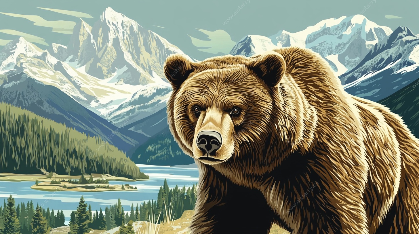 棕熊漫步山林间