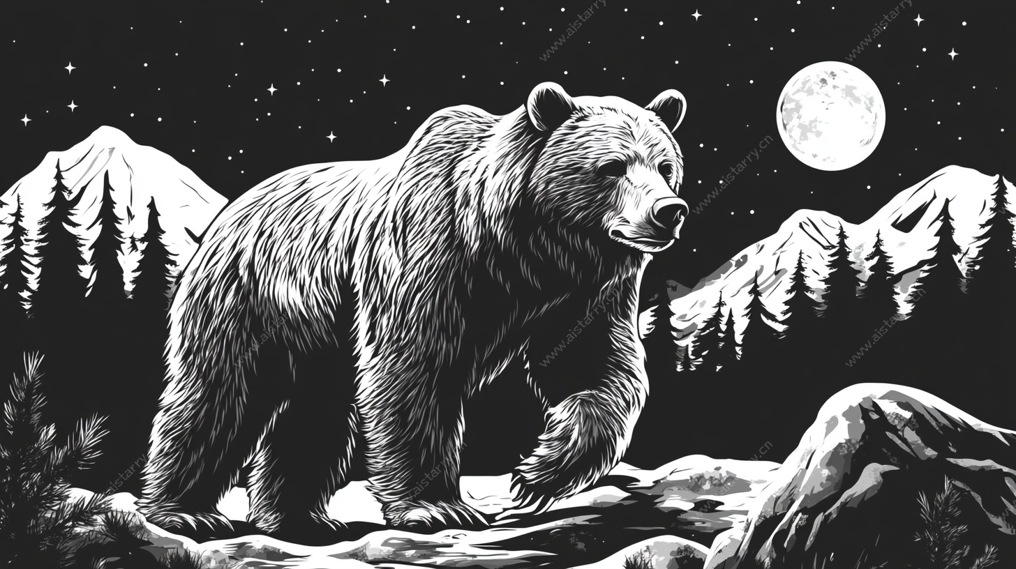 月夜下的山林巨熊